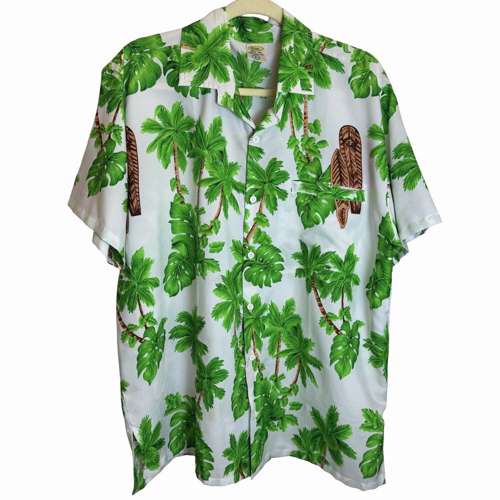 Hawaiian Shirt Men's Large Palm Tree Surf Board Short Sleeve RIMA Beach World